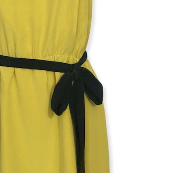 Nell Couture Yellow One Shoulder Black Tie 100% Silk Dress Size 4 - Picture 6 of 8